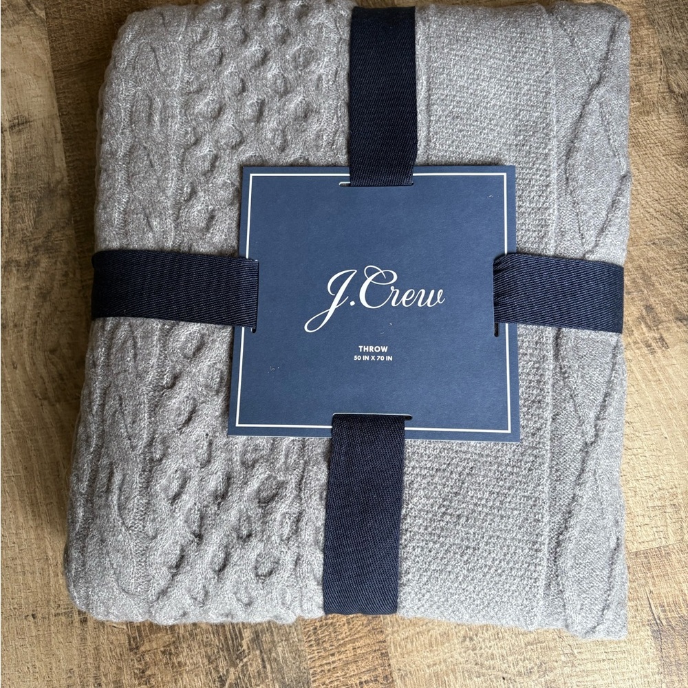 J. Crew Soft Gray Cable Knit Throw